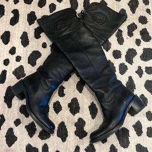 GUCCI ❤️💚 Over The Knee GG Black Leather Boots 38 8 8.5